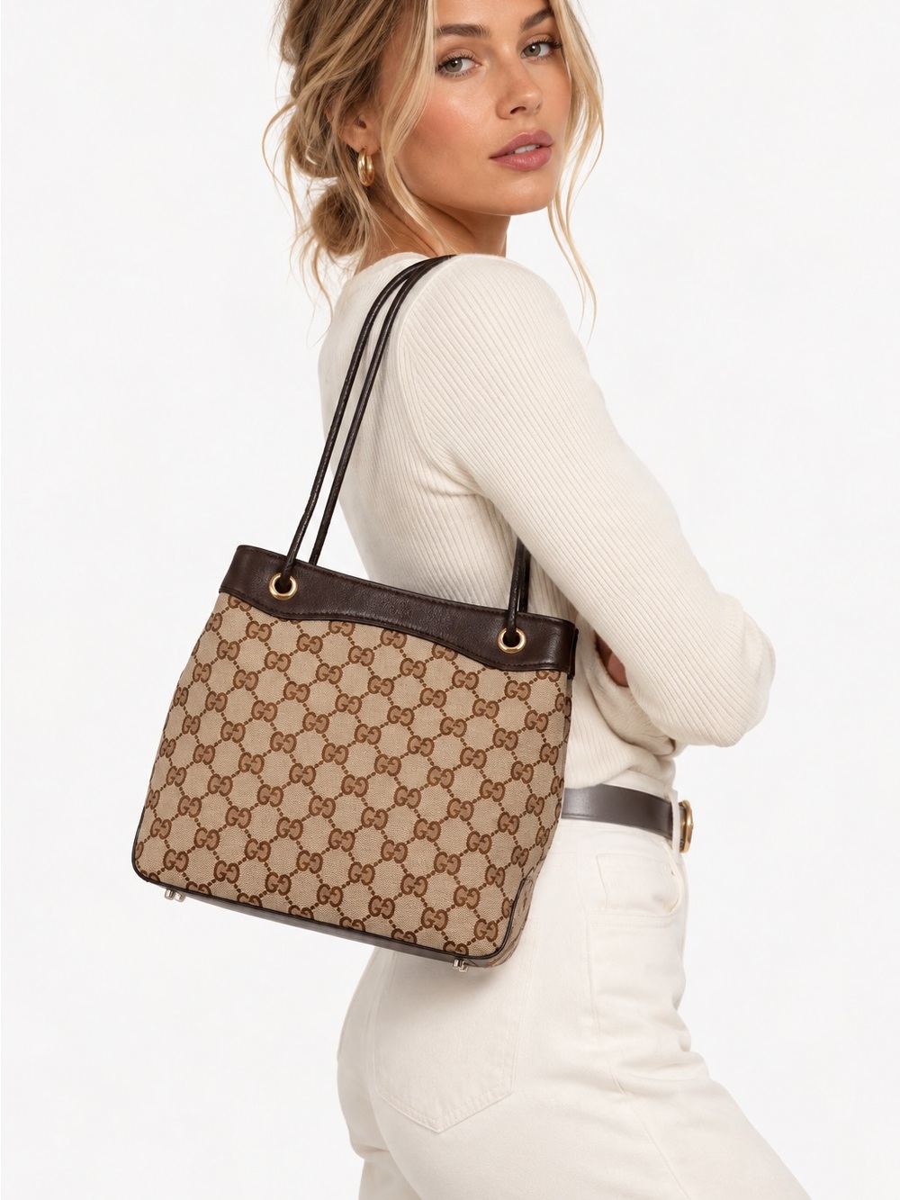 GUCCI Signature Brown and Tan Shoulder Bag